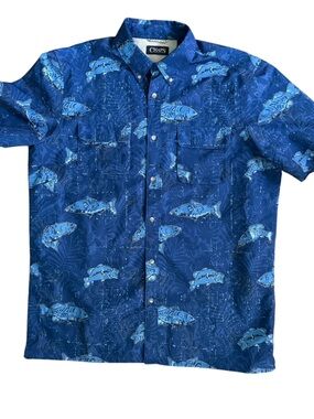 Chaps Fishing Shirt Size Large Short Sleeve Button Down Vented Polyester Cooling